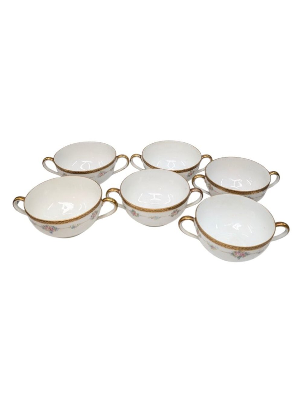 Antique Noritake M Bouillon Cup LOT OF 6 Roses Gold Encrusted N224 Double Handle